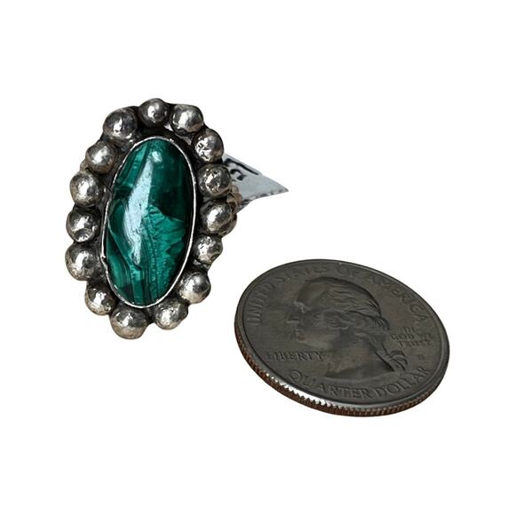 Vintage Malachite Ring, Signed Native American Malachite Ring Sz 5 - Picture 3 of 7